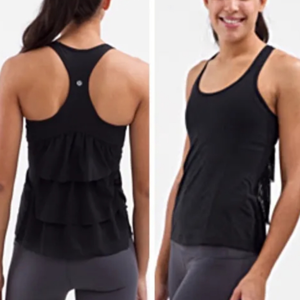 Lululemon Black Cool Racer Back with ruffles tank top size 2
